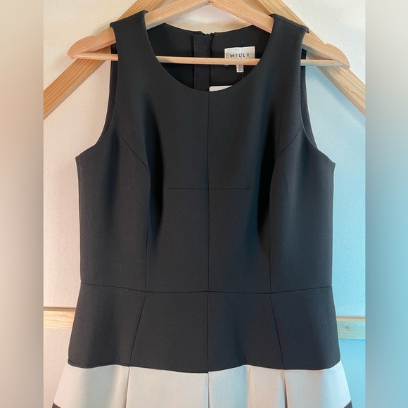 Milly Striped Pleated Sleeveless Black & White Dress Sz 8 - Picture 6 of 13